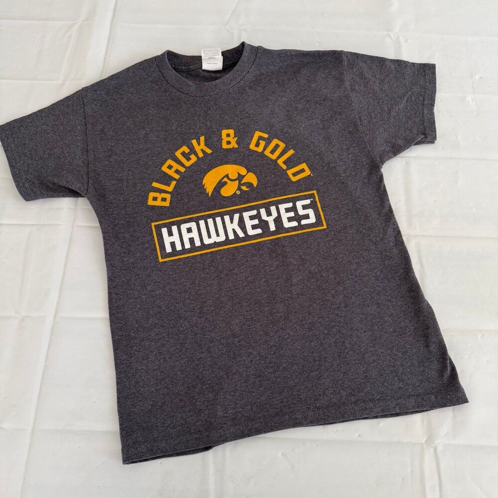 University of Iowa Hawkeyes Youth M 10/12 Charcoal Gray TShirt Black and Gold